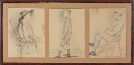 ANONIMO Lotto composto da n.3 disegni firmati in un'unica cornice. Disegno....
