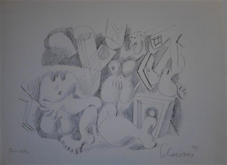 SCHWEIZER RICCARDO (1925 - 2004) Senza titolo. 1991. Disegno a matita su...