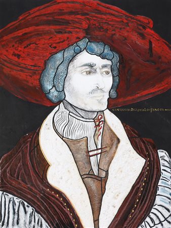 ANONIMO Volto. Tecnica mista su tavola. Cm 60,00 x 81,00.