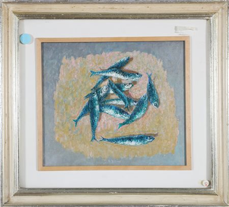 SPIZZICO RAFFAELE (XX SEC.) Pesci. Olio su tela . Cm 35,00 x 30,00. Firma in...