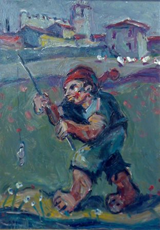 MUCCHETTI TANCREDI (n. 1932) Maschera Sandrone. Olio su tela. Cm 25,00 x...