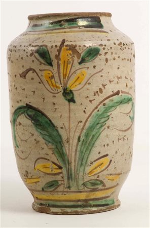 CILINDRO in ceramica decorata a motivo floreale. Caltagirone XIX secolo...