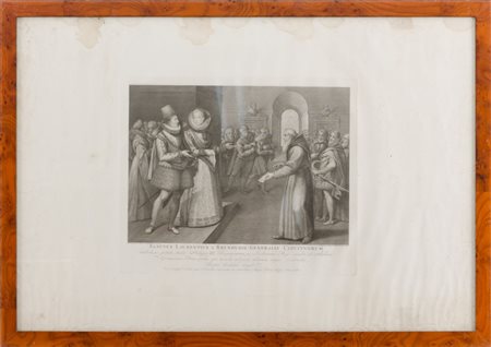 STAMPA "San Lorenzo incontra Filippo III". XIX secolo Misure: cm 84 x 58