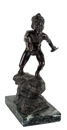 SCULTURA in bronzo raffigurante "scugnizzo", fusione a cera persa con base in...