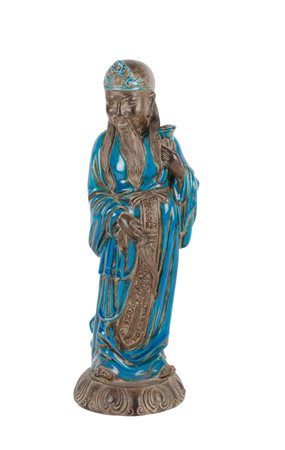 SCULTURA in ceramica smaltata raffigurante "saggio". Cina primi '900 Misure:...