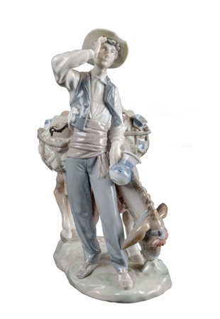 GRUPPO in porcellana Lladro raffigurante "ragazzo con cavallo". Spagna XX...