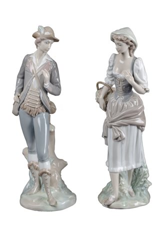COPPIA SCULTURE in porcellana Lladro raffiguranti "fanciulla" e "ragazzo"....