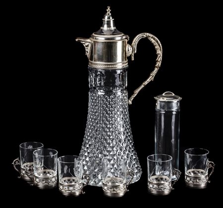 SERVIZIO da rosolio composto da BOTTIGLIA e da sei BICCHIERI in vetro e...