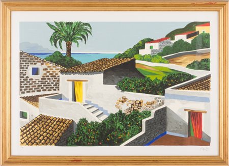 RENZO MESCHIS (Palermo 1945) SERIGRAFIA prova d'autore "paesaggio siciliano"....