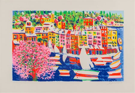 ATHOS FACCINCANI (Peschiera del Garda 1951) SERIGRAFIA a colori "Portofino",...