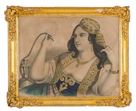 STAMPA a colori "figura femminile". Sicilia meta' '800 Misure: cm 61 x 48 (73...