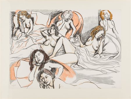 RENATO GUTTUSO (Bagheria (Pa) 1911 - Roma 1987) LITOGRAFIA a colori "nudi...