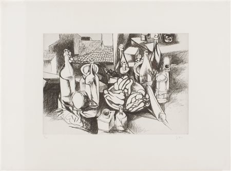 RENATO GUTTUSO (Bagheria (Pa) 1911 - Roma 1987) INCISIONE "natura morta con...