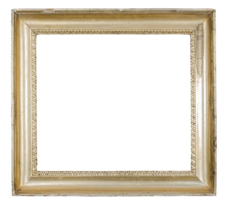 CORNICE a canna ciaccata in legno dorato ad argento a mecca (cm 46 x 41)....
