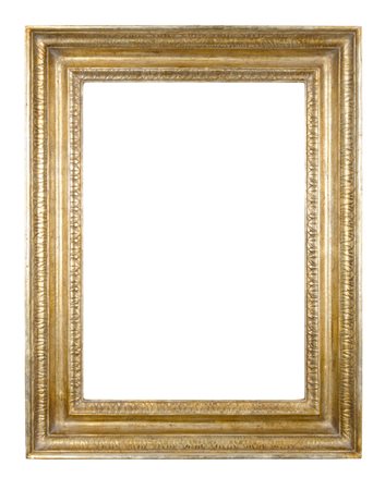 CORNICE stile Impero in legno dorato ad argento a mecca (cm 37 x 52). Sicilia...