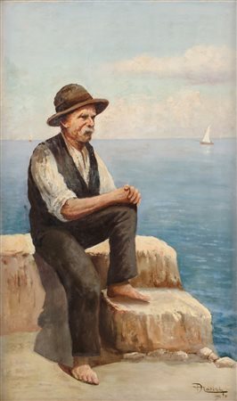 ANTONIO CALIRI OLIO su tela "paesaggio marino con pescatori". Datato 1932...