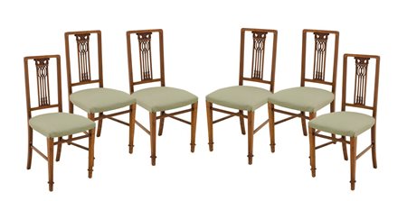 SEI SEDIE Liberty in noce (seduta h cm 48). Primi '900 Misure: h cm 90