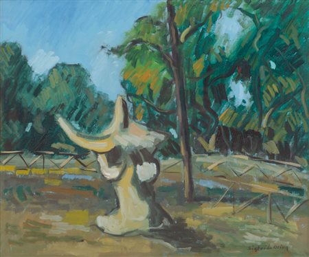 SIGFRIDO OLIVA (Messina 1942) OLIO su tela "parco". Misure: cm 60 x 50