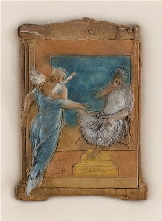 UGO RIVA (Bergamo 1951) BASSORILIEVO in bronzo policromo, fusione a cera...