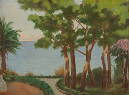 L. JELAQUE OLIO su tela applicato su tavoletta "paesaggio". Sicilia primi...