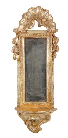 SPECCHIERINA/MENSOLA in legno intagliato e dorato ad argento a mecca. Sicilia...