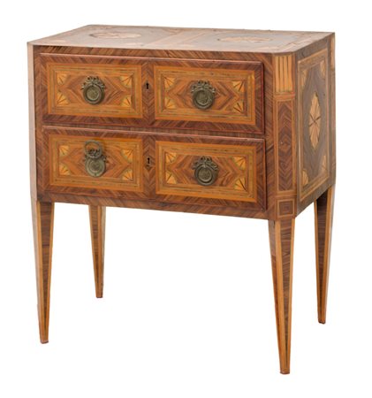 PICCOLO CASSETTONE stile Luigi XVI a due cassetti in ebano violetto, acero e...