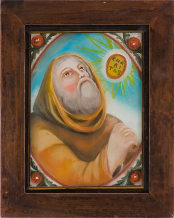 PITTURA su vetro "Santo". Sicilia XX secolo Misure: cm 20 x 27