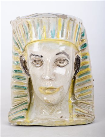 G. ROMANO SCULTURA in ceramica smaltata e dipinta raffigurante "volto"....