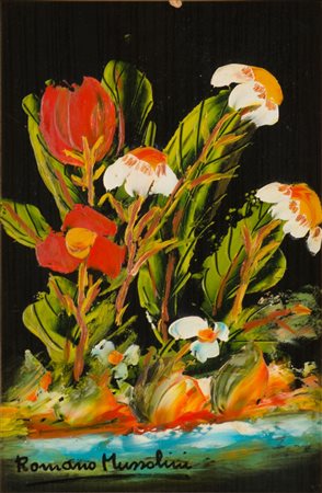 ROMANO MUSSOLINI (Forli' 1927 - Roma 2006) OLIO su tavola "fiori di campo",...