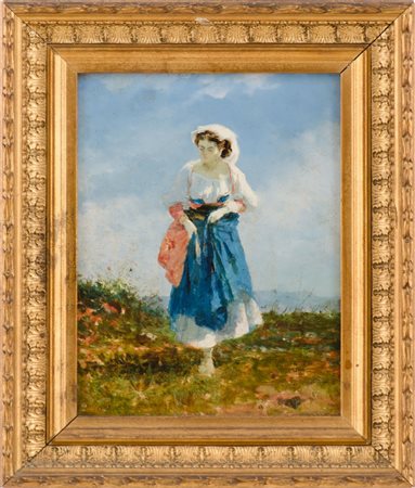 OLIO su tavoletta "popolana". Italia primi '900 Misure: cm 15,5 x 20,5