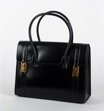 BORSA Hermes in pelle di vitello nera con manici corti con scatola (lievi...