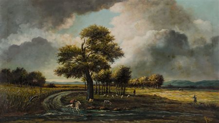 FIDIA GUARNERI OLIO su tela "paesaggio con cavaliere". Primi '900 Misure: cm...