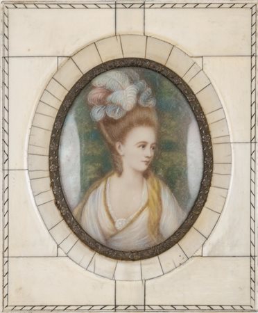 MINIATURA su avorio raffigurante "gentildonna". Francia primi '900 Misure: cm...