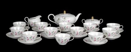 SERVIZIO da the in porcellana Bavaria bianca decorata a motivo floreale...