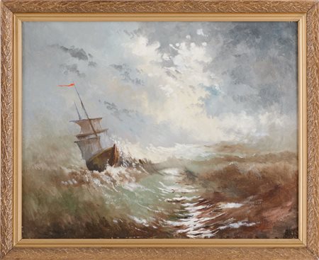 OLIO su tela "mare in tempesta" firmato in basso a destra. Datato 1987...