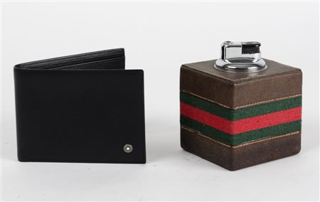 LOTTO composto da PORTAFOGLI Mont Blanc in pelle nera e da ACCENDINO Gucci da...