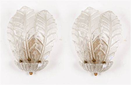 COPPIA APPLIQUES in vetro Murano. XX secolo Misure: cm 26 x 36