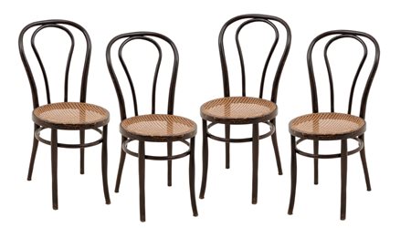 QUATTRO SEDIE tipo Thonet in faggio curvato a fuoco, sedute in finocchino....