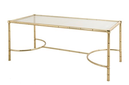 TAVOLINO da salotto in ottone dorato stile bambu' con piano in vetro. Italia...