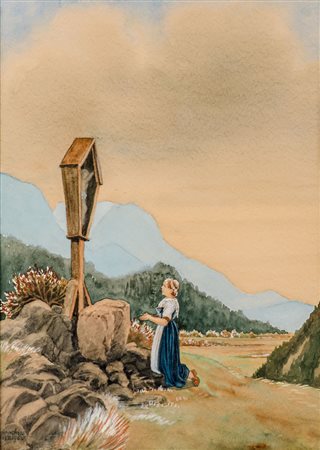 ACQUARELLO "fanciulla in preghiera", firmato in basso a sinistra. Datato 1962...