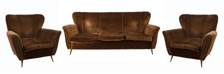 DIVANO e due POLTRONE in stoffa. Anni '60 Misure: varie