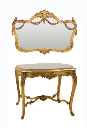 LOTTO composto da TAVOLINO da salotto in legno dorato con piano in marmo...