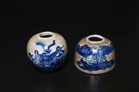 Arte Sud-Est Asiatico Coppia di piccoli lavapennelli in porcellana craquelé...