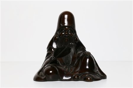 Arte Giapponese Munesada Nakao (?) Statua in bronzo a patina scura...