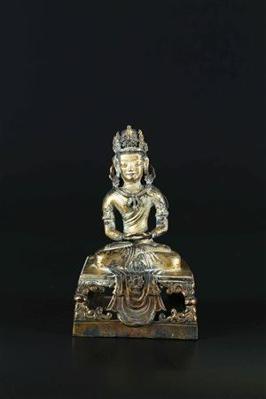 Arte Cinese Scultura in bronzo dorato raffigurante Amitayus. Datata. Cina,...