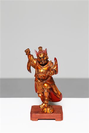 Arte Cinese Lokapala in lacca Cina, XIX secolo. -. Cm 24,00. Piccola statua...