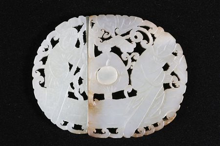 Arte Cinese Intaglio in giada a traforo raffigurante due bambini Cina, fine...