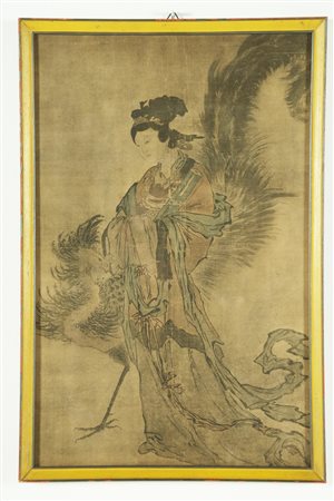 Arte Cinese Stampa raffigurante una dama ed un gallo Cina, XX secolo Tecnica...