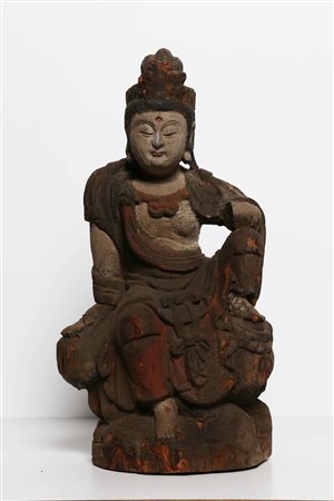 Arte Cinese Scultura in legno policromo raffigurante Guanyin Cina, inizio XIX...