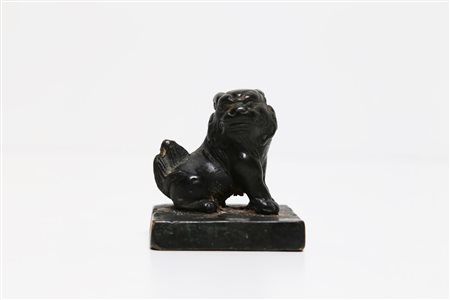 Arte Cinese Sigillo in metallo con impugnatura a forma di cane di pho Cina,...